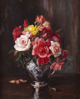 A still life of roses - Kate Wylie (Oil on Canvas – 24cm x 30cm)