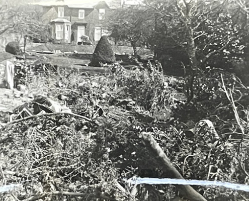 Taymouth and flood damage at the bottom of the garden. Source: Largs Museum